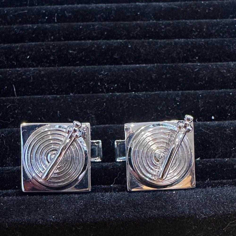 Silvertone  Turntable‎ record Silver Square Cufflinks nwob